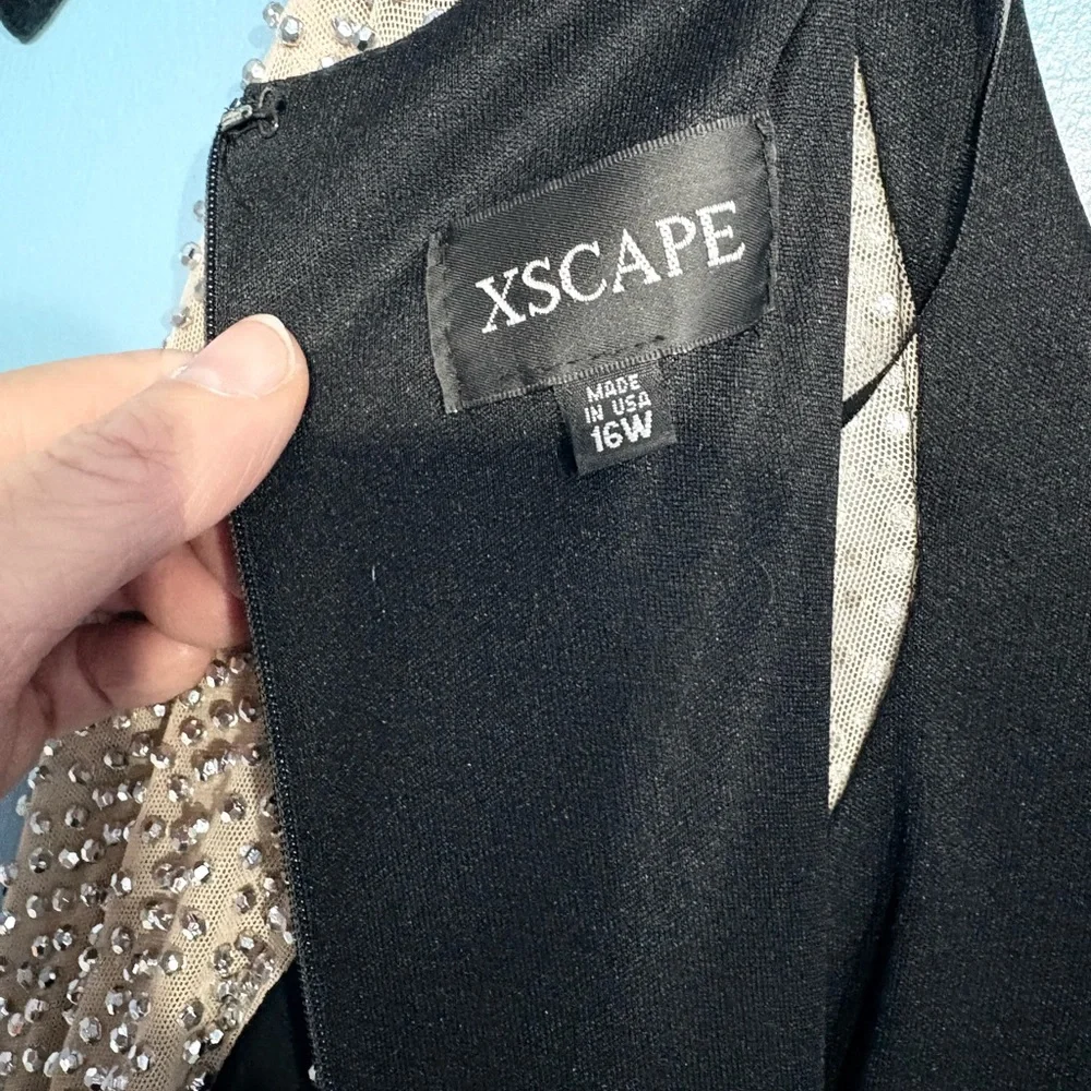 XSCAPE Beaded Illusion Hourglass Gown Black USA Sz 16W - Picture 6 of 6
